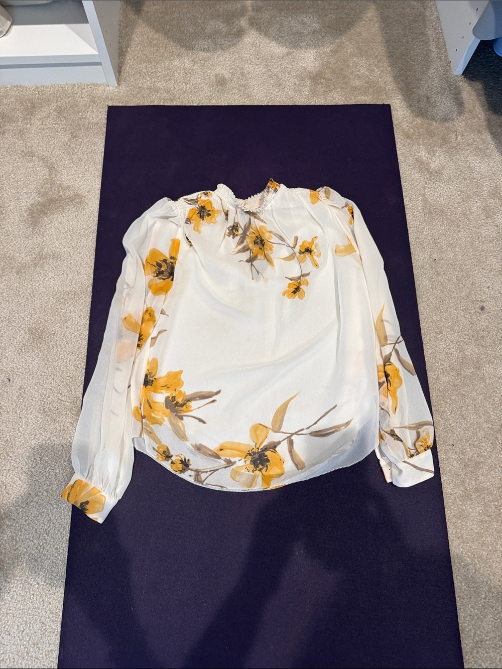 Aritzia White Blouse with Yellow Floral Print
